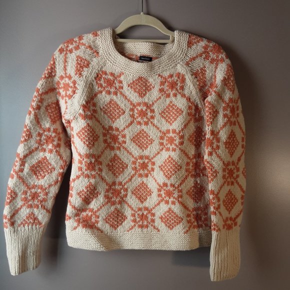 (SOLD) American Eagle Outfitters Hand Knit 100% Wool Sweater | Cream Orange | M - Picture 1 of 16